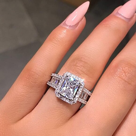 Jewelry - Sterling Silver CZ Diamond Ring Womens Engagement Wedding Band 8